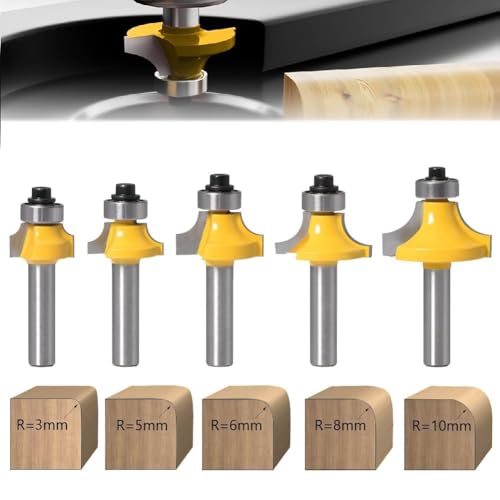 Alrens 5 Stück Abrundfräser Standard Fräser Set Hohlkehlfräser Abrundfräser 8mm Schaft Fräser für Oberfräse Oberfräse Zubehör mit Lager Schaft für die Holzbearbeitung Fräsen von Alrens