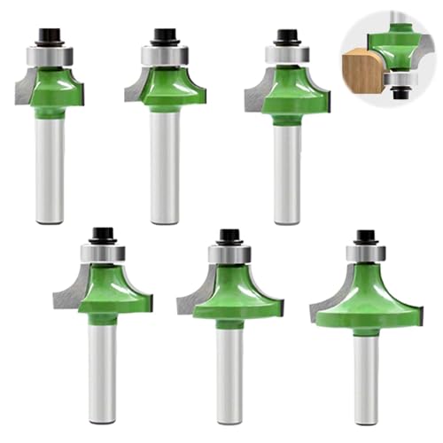 Alrens 6 Stück Abrundfräser 8mm Schaft Kantenfräser Set Hartmetall Radiusfräser mit Kugellager Rundfräser abrundfräser set fräskopf für oberfräse für Zimmerei Fasen Holzbearbeitung Trimmen von Alrens