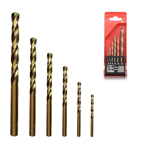Alrens HSS-Bohrer-Set, Kobalt-Bohrer für Metallbohrer für Hartstahl, Edelstahl, Aluminium, Metalle, Gusseisen, Kunststoff und Holz, 6 Stück von Alrens