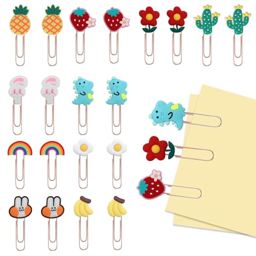 Alrens Niedliche Lesezeichen für Kinder, Cartoon-Büroklammern, bunte Obst-Blumenform, Büroklammern, Lehrer, Geschenke, Schreibtischzubehör, Bürobedarf für Kinder, Studenten, Lehrer, 20 Stück von Alrens