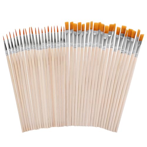 40 Stück Pinsel Set - 20 Flache Pinsel und 20 Stück Runde Kleine-Pinsel Malen für Kunstmalerei und Details Körper Gesicht Felsen Leinwand Gemälde Liebhaber von Alrhso