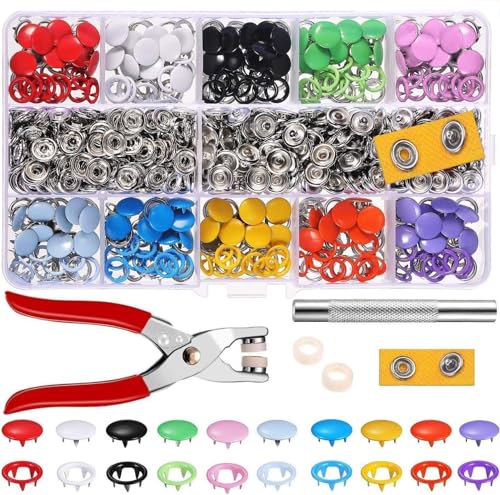 Alritz Druckknöpfe mit Zange - Druckknöpfe Set Metall Ring Button Druckknöpfe Ohne Nähen für Baby Kinderbekleidung, Taschen, Handgemaakt, Sewing Craft 9,5 mm, 10 Farben (240 Sets) von Alritz