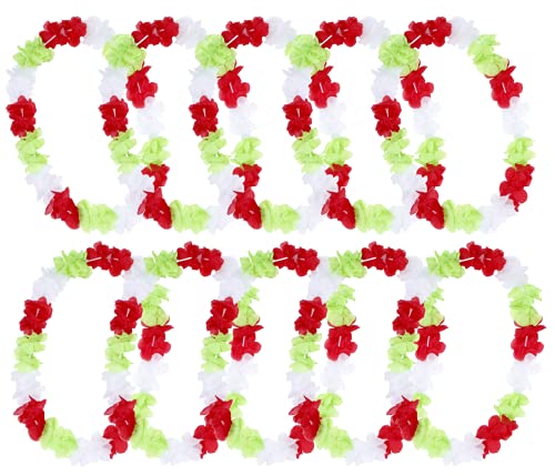 Alsino Hawaiiketten Blumenketten Hulaketten Hawaii Party Deko Girlanden Set gemischt Hawaii Beach Party Deko (grün weiß rot), (60 Stück) von Alsino