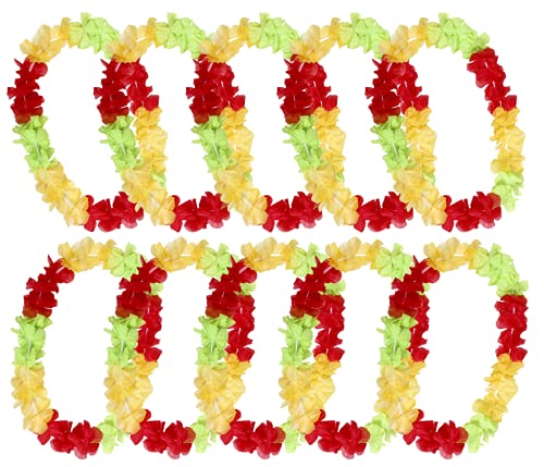 Alsino Hawaiiketten Blumenketten Hulaketten Hawaii Party Deko Girlanden Set gemischt Hawaii Beach Party Deko (rot, gelb, grün), (12 Stück) von Alsino