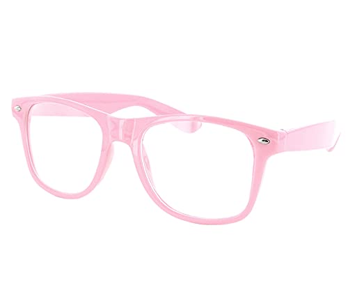 Alsino Nerd Brille ohne Stärke Karneval Fasching Sonnenbrille Schwarz Hornbrille für Kostüm Accessoires Modebrille (klar) (V-1099 pink) von Alsino