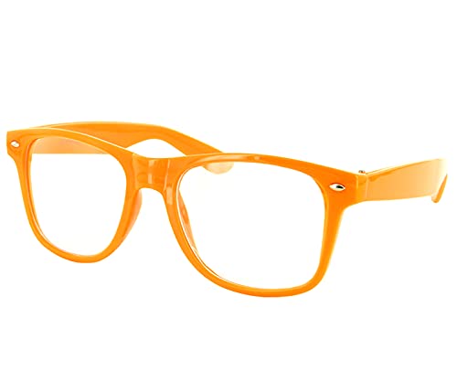 Alsino Nerd Brille ohne Stärke Karneval Fasching Sonnenbrille Schwarz Hornbrille für Kostüm Accessoires Modebrille (klar), (orange) von Alsino