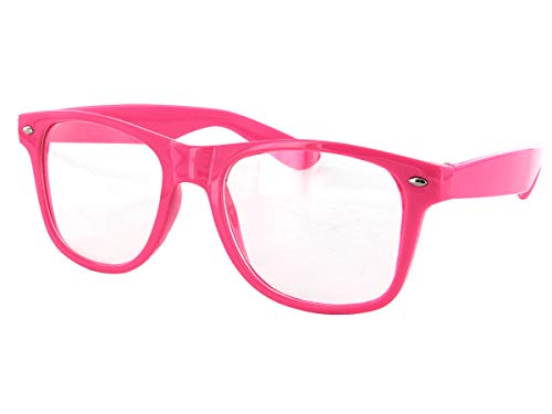 Alsino Nerd Brille ohne Stärke Karneval Fasching Sonnenbrille Schwarz Hornbrille für Kostüm Accessoires Modebrille (klar) , (pink) von Alsino