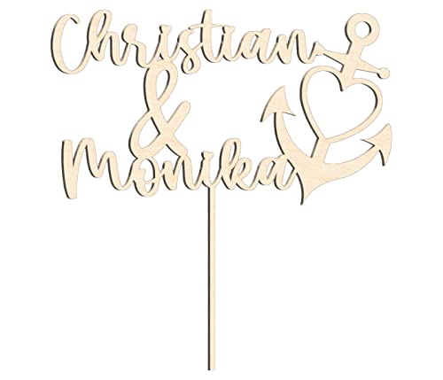 Alsino Persönlicher Cake Topper für alle Anlässe - Hochzeit, Geburtstag, Taufe, Geburt, Kommunion, Konfirmation - aus nachhaltigem Holz, (LA-28) Hochzeit Anker von Alsino