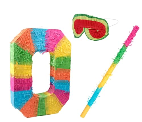 Alsino Pinata Set Zahlen 0-9 + Augenmaske & Schlagstab - Ideales Geburtstagsspiel für Kinderpartys Piñata zum Befüllen für Partys Kinder-Geburtstage Spiel zum Aufhängen, wählen:Pinata-Ziffer 0 von Alsino