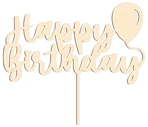 Alsino Cake Topper Happy Birthday mit Einem Ballon Geburtstag Kuchendeko aus Holz oder Acryl - 15, 20 & 25 cm Höhe (Birke Multiplex-15 cm, Ballon) von Alsino