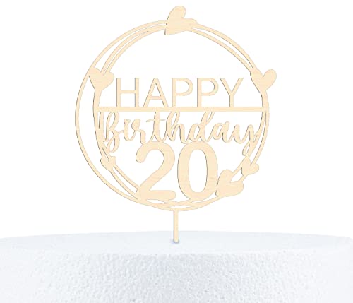 Happy Birthday Cake Topper Geburtstag 18-90 Jahre Kuchendeko aus Holz oder Acryl - 15, 20 & 25 cm Höhe, 20 Jahre, Birke Multiplex-15 cm von Alsino