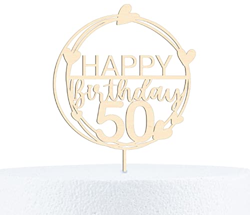 Alsino Happy Birthday Cake Topper Geburtstag 18-90 Jahre Kuchendeko aus Holz 15 cm Höhe, Motiv wählen:50 Jahre von Alsino