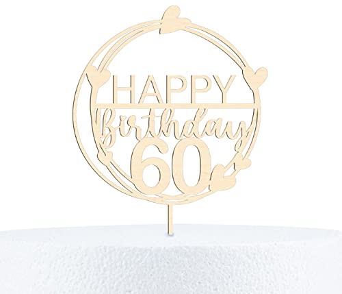Alsino Happy Birthday Cake Topper Geburtstag 18-90 Jahre Kuchendeko aus Holz 15 cm Höhe, Motiv wählen:60 Jahre von Alsino