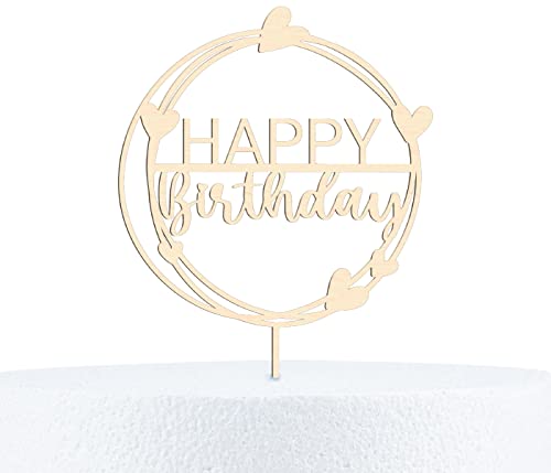 Alsino Happy Birthday Cake Topper Geburtstag 18-90 Jahre Kuchendeko aus Holz 15 cm Höhe, Motiv wählen:Happy Birthday von Alsino
