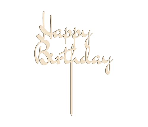 Happy Birthday Cake Topper Geburtstag Kuchendeko aus Holz Tortenstecker - 15 cm Höhe, Motiv: Happy Birthday-1 von Alsino