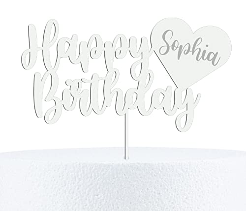 Happy Birthday Cake Topper Geburtstag Kuchendeko aus Holz oder Acryl personalisiert mit Wunschnamen - 15, 20 & 25 cm Höhe, 20 cm von Alsino