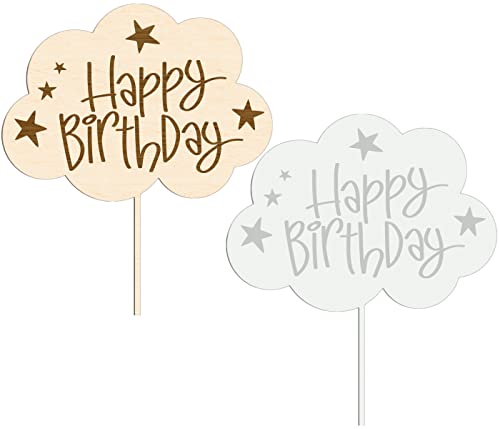 Happy Birthday Cake Topper Wolke Cupcake Kuchendeko Tortendeko zum Geburtstag Geburtstagsdeko Holz Acryl - Größe: 10-25 cm (Holz Birke Multiplex) von Alsino