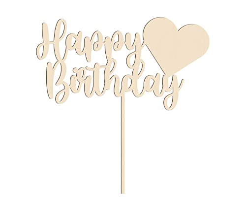 Persönlicher Cake Topper für alle Anlässe - Hochzeit, Geburtstag, Taufe, Geburt, Kommunion, Konfirmation - aus nachhaltigem Holz, (LA-69) Happy Birthday von Alsino