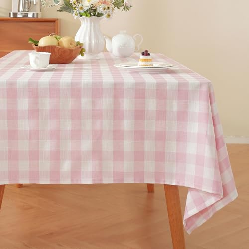 Alsoo Gingham-Tischdecke, rechteckig, kariert, Baumwoll-Leinenstoff, knitterfrei, waschbar, Büffelkaro, Tischdecke für Küche, Esszimmer, Picknick, Camping, Rosa und Weiß, 152,4 x 269,2 cm Alsoo Gingham-Tischdecke, rechteckig, kariert, Baumwoll-Leinenstoff, knitterfrei, waschbar, Büffelkaro, Tischdecke für Küche, Esszimmer, Picknick, Camping, Rosa und Weiß, 152,4 x 269,2 cm von Alsoo