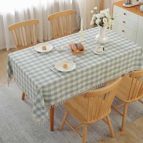 Alsoo Karierte Tischdecke, Baumwoll-Leinen-Stoff, lichtecht, waschbar, Tischdecke für Küche, Esstisch, Wohnzimmer, blau-weiße Büffelkarierte Tischdecken, 140 x 308 cm Alsoo Karierte Tischdecke, Baumwoll-Leinen-Stoff, lichtecht, waschbar, Tischdecke für Küche, Esstisch, Wohnzimmer, blau-weiße Büffelkarierte Tischdecken, 140 x 308 cm von Alsoo