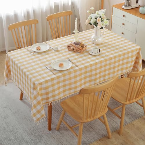 Alsoo Karierte Tischdecke, Baumwoll-Leinen-Stoff, lichtecht, waschbar, Tischdecke für Küche, Esstisch, Wohnzimmer, gelbe und weiße Büffelkarierte Tischdecken, 140 x 308 cm Alsoo Karierte Tischdecke, Baumwoll-Leinen-Stoff, lichtecht, waschbar, Tischdecke für Küche, Esstisch, Wohnzimmer, gelbe und weiße Büffelkarierte Tischdecken, 140 x 308 cm von Alsoo