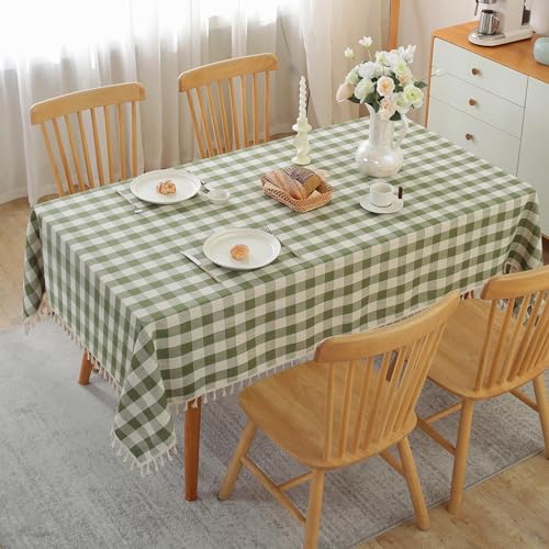 Alsoo Karierte Tischdecke, Baumwoll-Leinen-Stoff, lichtecht, waschbar, Tischdecke für Küche, Esstisch, Wohnzimmer, grün-weiß, Büffelkariert, 140 x 277 cm Alsoo Karierte Tischdecke, Baumwoll-Leinen-Stoff, lichtecht, waschbar, Tischdecke für Küche, Esstisch, Wohnzimmer, grün-weiß, Büffelkariert, 140 x 277 cm von Alsoo