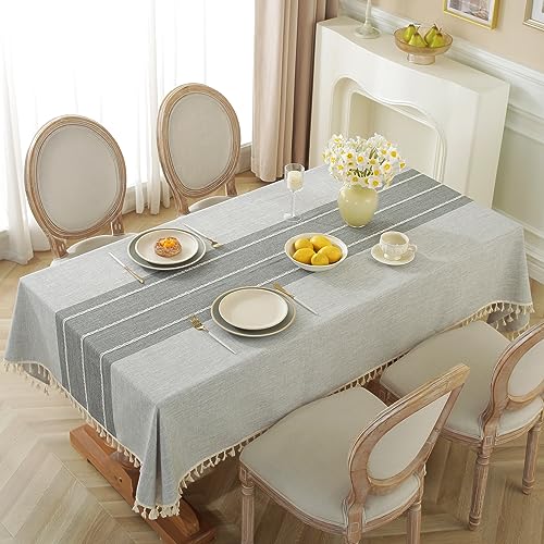 Alsoo Wasserdichte quadratische Tischdecke, rustikale Tischdecke, Baumwollleinen, knitterfrei, Tischdecken für Küche, Esszimmer, Party, Urlaub, Weihnachten, graue Linien, 4-Sitzer/140 x 140 cm Alsoo Wasserdichte quadratische Tischdecke, rustikale Tischdecke, Baumwollleinen, knitterfrei, Tischdecken für Küche, Esszimmer, Party, Urlaub, Weihnachten, graue Linien, 4-Sitzer/140 x 140 cm von Alsoo