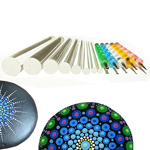 Mandala-Pinsel-Set, 12-teilig, Flacher Kopf, 4 mm, 5 mm, 6 mm, 8 mm, 10 mm, 12 mm, 14 mm Durchmesser, 5 Eingabestifte (Set1) von Alt2day