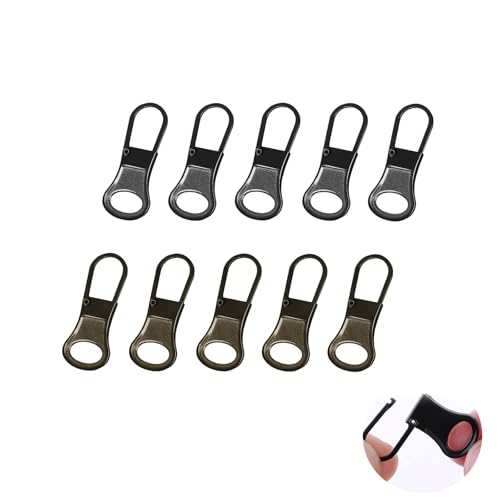 Altaroo 10 Reißverschluss Anhänger, Reißverschluss Zipper Metall Schwarz Bronze, Reißverschluss Reparatur Set Werkzeuglos für Kleidung, Taschen, Koffer von Altaroo