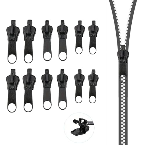 Altaroo 12 Reißverschluss Reparatur Set, Reißverschluss Zipper Schwarz, Reisverschluss-Zipper Ersatz, Zipper für Reißverschluss (3,6 cm/3,4 cm/2,8 cm) von Altaroo