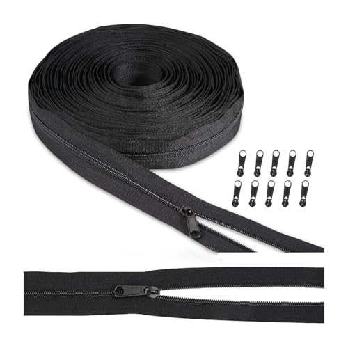 Altaroo Endlosreißverschluss mit Zipper, Reissverschluss Nylon Schwarz 5m, ReißVerschluss mit 10 Zipper Metall Schwarz, ReißVerschlüsse, Zipper, Reisverschluss Teilbar für Bettwäsche Kleidung Tasche von Altaroo