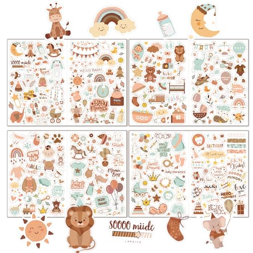 4 Blatt Sticker Babyalbum, 204 Stücke A4 Sticker Baby Scrapbooking Mädchen & Junge, Aufkleber für Babyshower Deko,Geschenk, Notizbuch von Altdeovk