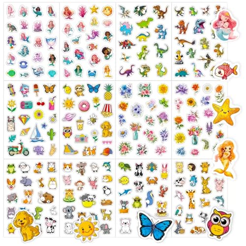 Tiere Sticker Set, 12 Blätter Sticker Kinder, 240 Niedlichen Kids Aufkleber mit Bunte Animal Sea Bauernhoftiere Stickers für Scrapbooking, Laptop, Kindle, Wasserflasche, Fahrrad, Koffer von Altdeovk