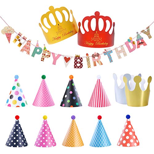 Partyhüte, 9 Kegel Hüte mit Pom Poms, 2 Kleine Kronen, Süßes Eismuster alles Gute zum Geburtstag Banner Kit, 2 Besondere große Kronen, Geeignet für Familienfeiern für Kinder und Erwachsene, 13+1PCS Partyhüte, 9 Kegel Hüte mit Pom Poms, 2 Kleine Kronen, Süßes Eismuster alles Gute zum Geburtstag Banner Kit, 2 Besondere große Kronen, Geeignet für Familienfeiern für Kinder und Erwachsene, 13+1PCS von HONGECB