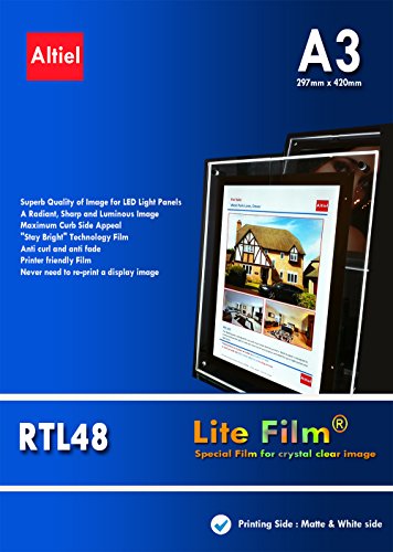 Altiel RTL48-10 Blatt x A3 – Premium & Dickes hinterleuchtetes Papier/Lite Film ® für LED-Lichttaschen, Leuchtkästen, Lampen für alle Tintenstrahldrucker und einige Laserkopierer von Altiel