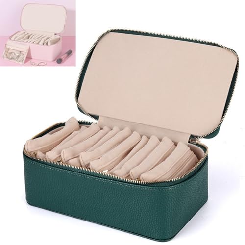 Alulayu Generisch Familiarn Travel Jewelry Box with Small Pouches, PU-Leder Tragbarer Schmuckschatulle mit 12 Schmuckbeutel,Travel Jewelry Box für Ohrringe, Halsketten, Ringe, Armbänder (Rosa) von Alulayu
