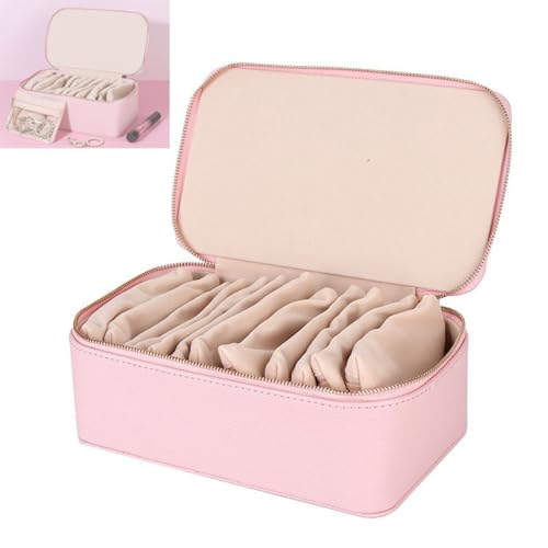 Alulayu Generisch Familiarn Travel Jewelry Box with Small Pouches, PU-Leder Tragbarer Schmuckschatulle mit 12 Schmuckbeutel,Travel Jewelry Box für Ohrringe, Halsketten, Ringe, Armbänder (Rosa) von Alulayu