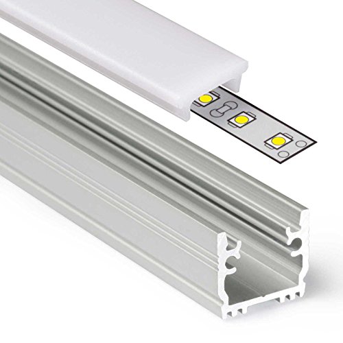 2m Aluprofil FLOOR12 (FR) 2 Meter Aluminium Profil-Leiste eloxiert für LED Streifen - Set inkl Abdeckung-Schiene milchig-weiß opal mit Endkappen und Dichtungssatz (2 Meter milchig click) von Alupona