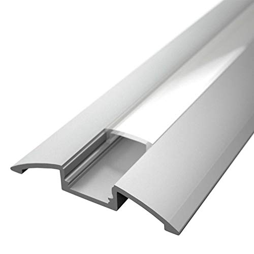 HUMI Aufbauprofil Aluminium eloxiert | L - 2m x B - 52.3mm x H - 8mm | inkl. Montageclips + Endkappen | Aluprofil für Stripes bis 12mm Breite (2 Meter HUMI milchig (opal)) von Alupona
