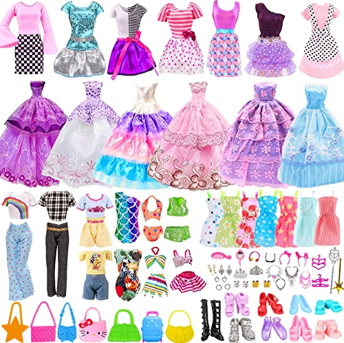 56 Sets Kleidung und Zubehör für Barbie Doll, Mini Kleidung Kleider Hosen Bikini Schuhe Tasche für 11,5 Zoll Prinzessin Puppe - Zufällige Lieferung von Alviller