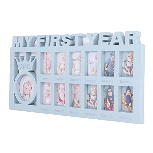 Alvinlite My First Year Collage Photo, Baby Milestone Keepsake Newborn Baby Registry Newborn Photo Frame Baby's Monthly Growth Baby Photo Frame Durable Polished 12 Month Small Picture Frames(Blau) von Alvinlite