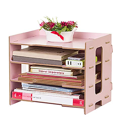 Alvinlite Schreibtisch Organizer Holz Briefablage A4 Ablagefächer Stapelbar für Büro Organizer, Dokumentenablage, 4 Stöckiges Desk Shelf Papierablage Schubladenbox für Zuhause, Büro, Schule(Rosa) von Alvinlite