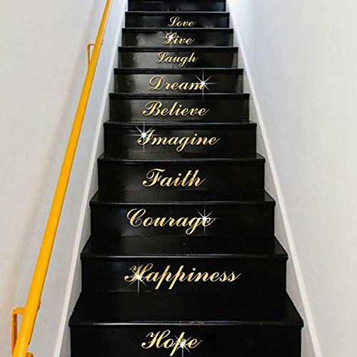 Alvinlite Treppenabziehbilder, Treppenstufen-Aufkleber Selbstklebende Treppenstufen-Aufkleber Wandmalereien Treppenstufen-Aufkleber Tapeten-Dekor(Gold) von Alvinlite