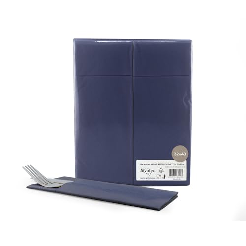 Alvotex Airlaid 50 Besteckservietten Bestecktaschen, Stoffähnlich, hochwertige Einwegserviette, Blau, 32X40 cm von Alvotex