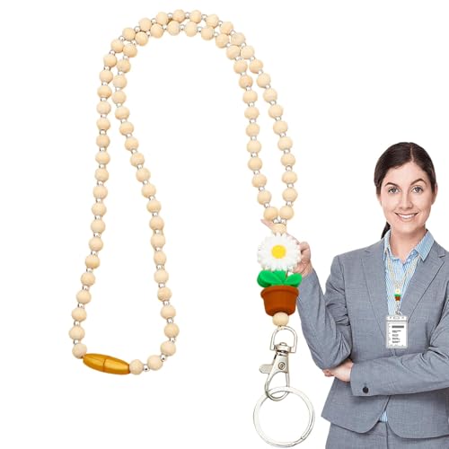 Lehrer-Lanyard mit Ausweishalter, Holzperlen-Lanyards für Frauen - Schlüsselbänder aus Blumenholz und Perlen - Süßes Mode-Lehrer-Schlüsselanhänger-Lanyard für Krankenschwester-Abzeichen, Labor-ID-Abze Lehrer-Lanyard mit Ausweishalter, Holzperlen-Lanyards für Frauen - Schlüsselbänder aus Blumenholz und Perlen - Süßes Mode-Lehrer-Schlüsselanhänger-Lanyard für Krankenschwester-Abzeichen, Labor-ID-Abze von Alwida