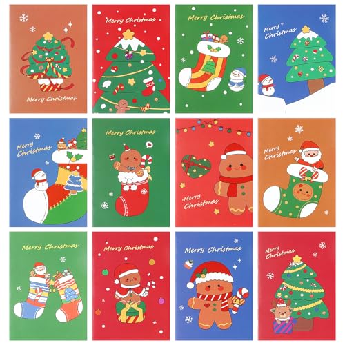Alwodici Mini-Weihnachts-Notizblöcke, 30 Stück, Cartoon-Taschennotizbücher, Weihnachtsbaum, Weihnachtssocken, Lebkuchenmann, Mini-Tagebuch, Notizblöcke für Kinder, Weihnachtsplaner, Heiligabend von Alwodici