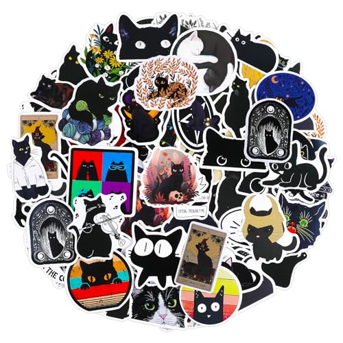 Amabro 100 Stück Schwarze Katze Aufkleber Set, Niedliche Katze Sticker niedliche schwarze Katzen Aufkleber Cartoon Wasserdicht Vinyl Aufkleber Kawaii Stickers Vinyl Graffiti Decals für Kinder Teens von Amabro