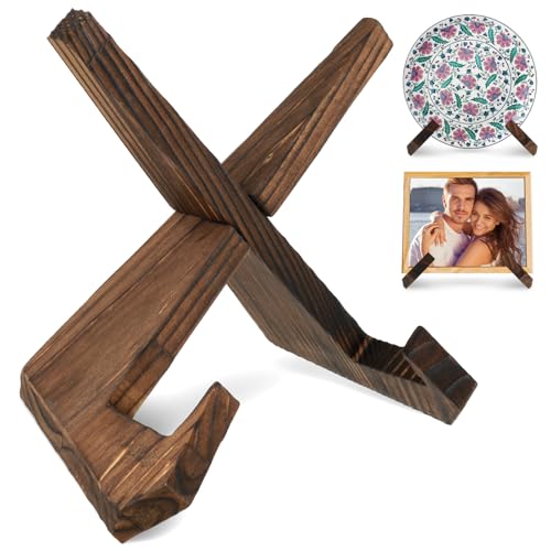 Amabro Tellerständer aus Holz zur Aufsteller, 16.6 cm Kochbuchhalter Buchständer Tellerhalter Hölzern Teller Ständer Bilderrahmen Halterung für Küche Tablet Ständer Vintage Deko von Amabro