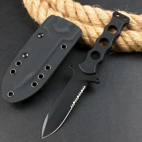Amacigana Outdoor Messer Feststehende Klinge mit Kydex Scheide, hergestellt aus DC53 Stahl, Full-Tang Survival Messer mit G10-Griff, Geschenk für Männer (Halber Zahn) von Amacigana