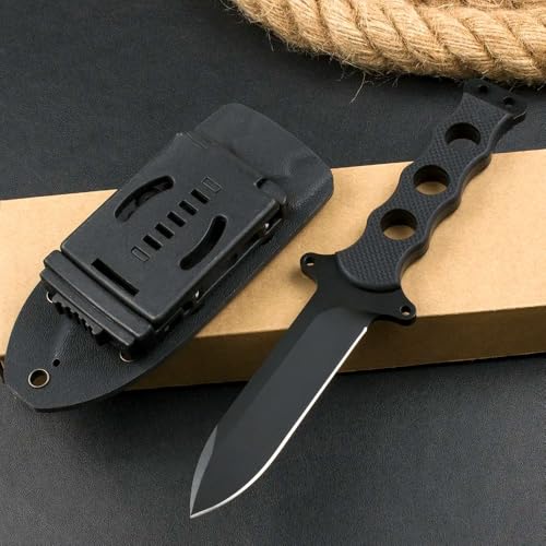 Amacigana Outdoor Messer Feststehende Klinge mit Kydex Scheide, hergestellt aus DC53 Stahl, Full-Tang Survival Messer mit G10-Griff, Geschenk für Männer (Volle Kante) von Amacigana